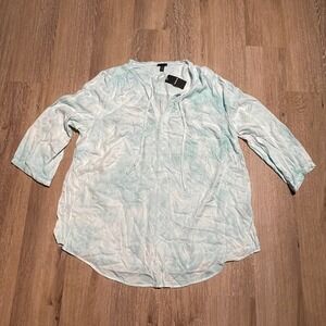 Torrid 2X 18-20 W Vintage Indigo LS Ryntwill‎ Pea Tie Neck Blouse Top Plus NWT